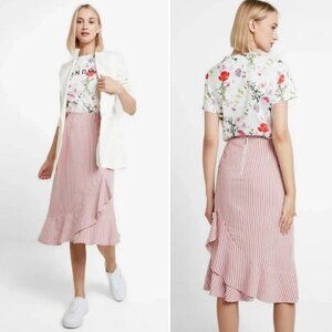 TED BAKER Coryn Layered Stripe Ruffle Midi Skirt Sz S Asymmetrical Tiered Sz 4-6